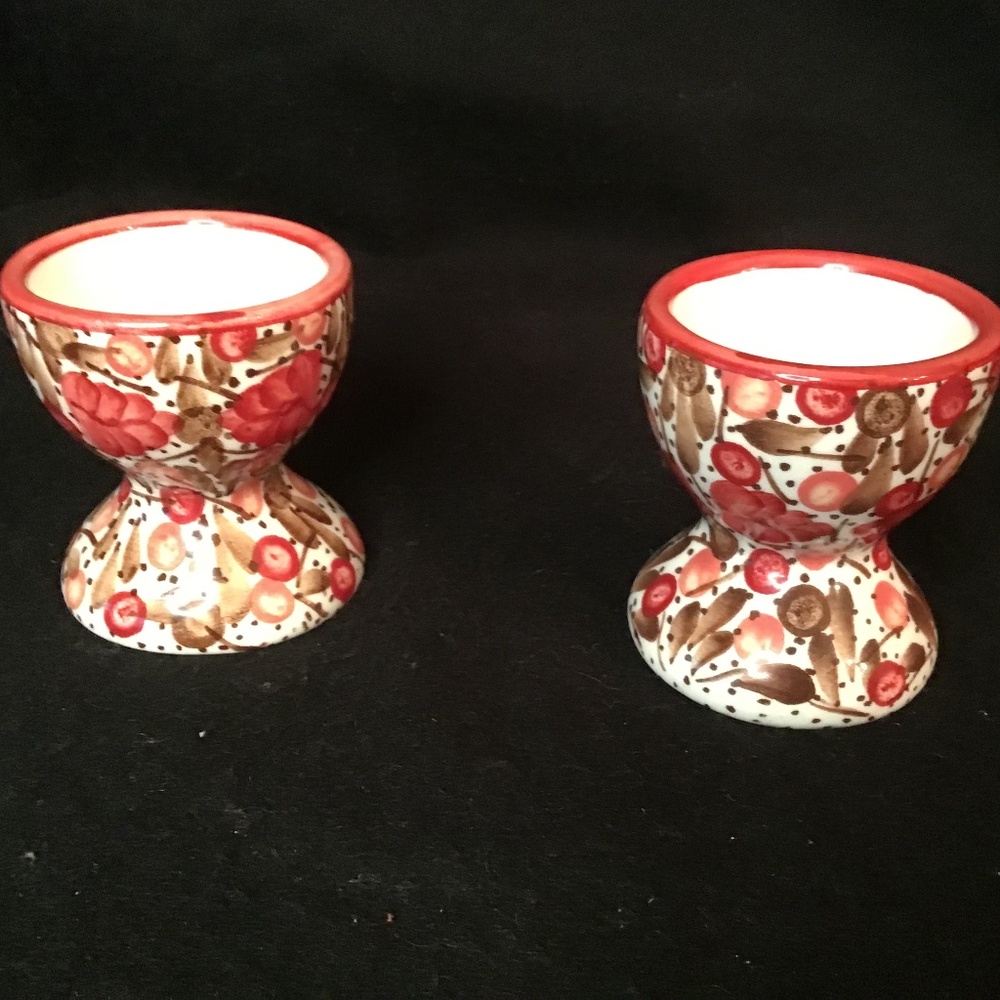 Beautiful Vintage Pair Handmade Egg Holder/Cups by El Dorado Colombian Pottery.